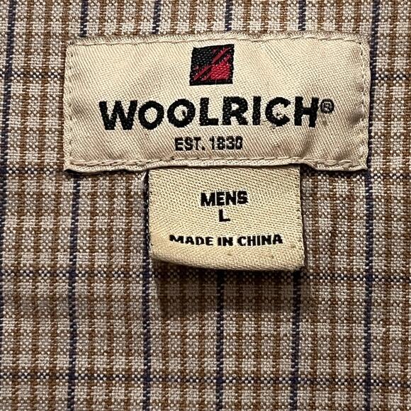 Woolrich Shirt Mens Large Deep Beige Plaid Button Front Long Sleeve Cotton - Picture 5 of 8
